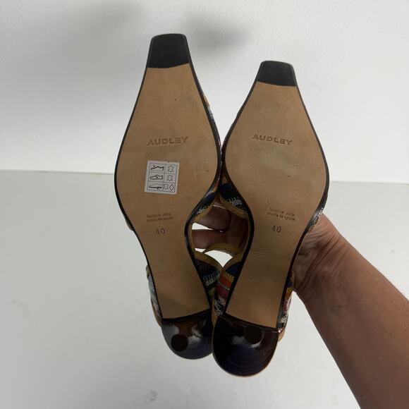 Audley London Multicolor Embossed Square Toe Pumps Ankle Strap Leather 40 US 9.5 - Picture 3 of 8